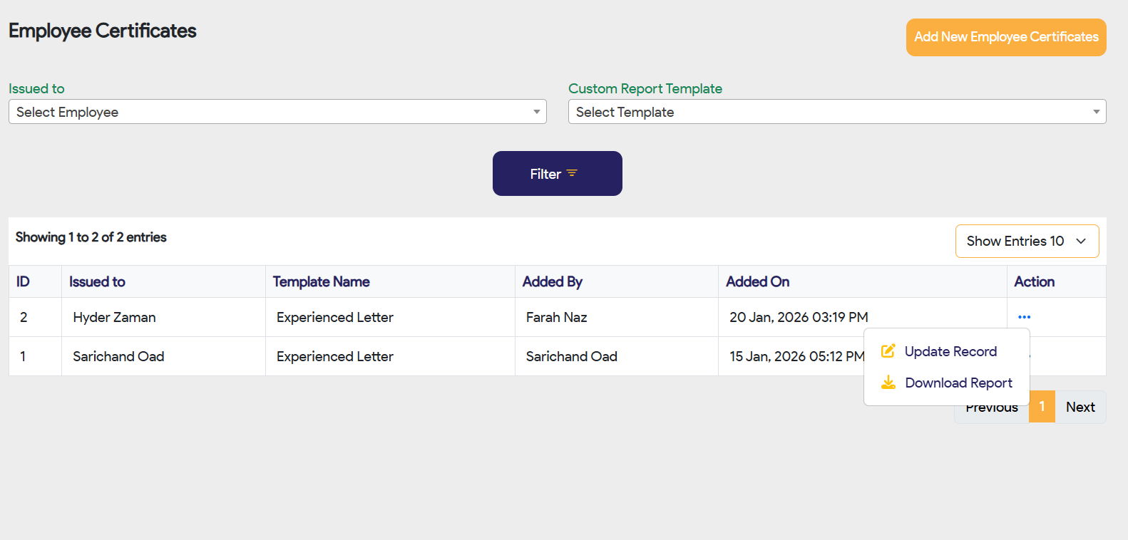 Employee Certificates
